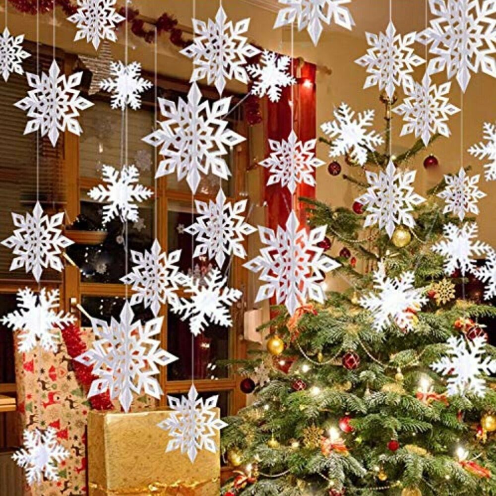 Christmas decoration winter Hanging Snowflake Decor Garland 3D silver 24pcs